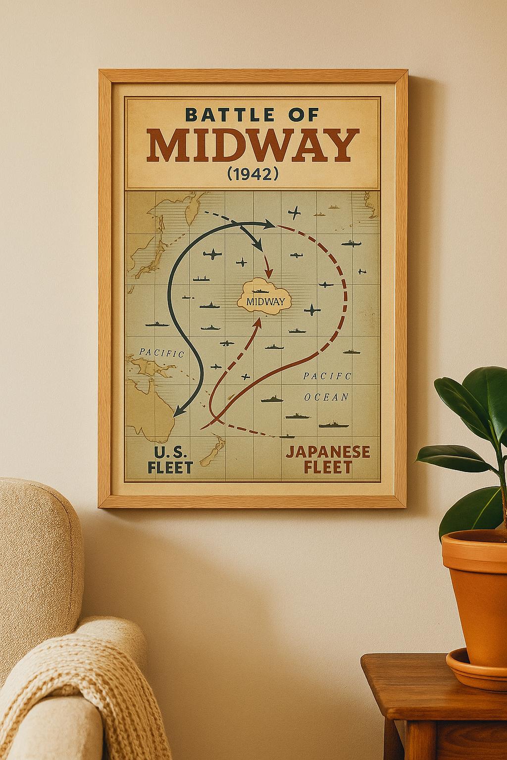 Battle of Midway WWII Map Poster – Vintage Infographic Wall Art | World ...