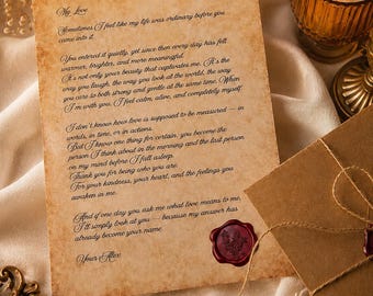 Lettre d'amour personnalisée vintage | Cadeau manuscrit avec sceau de cire | Papier ancien pour anniversaires spéciaux