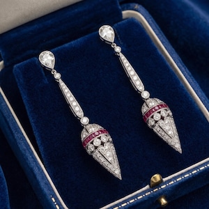 Art Deco vintage inspireren bruiloft oorbel, robijn stokbrood geslepen CZ stenen oorbel, kroonluchter voor vrouw, feestkleding bungel oorbellen