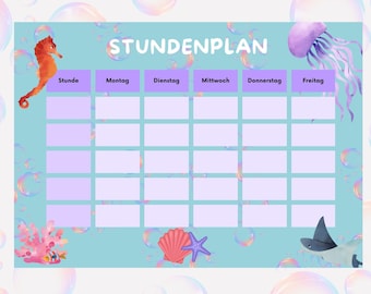 Digital timetable for children PDF A4 A5, sea design, timetable for school enrollment, instant download, digital timetable, school supplies