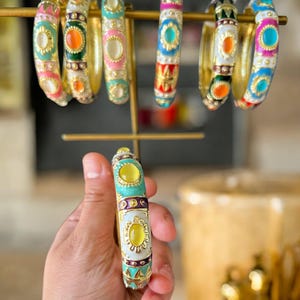 Handmade Enamel Bangle Bracelet – Colorful Vintage Floral Jewelry, Boho Statement Cuff, Summer Gift for Her