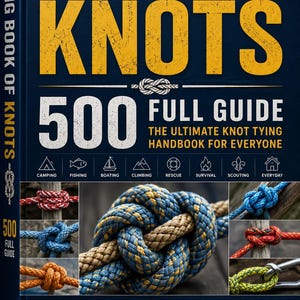 May include: A dark blue hardcover book titled The Big Book of Knots, featuring 500 full guide, 300 pages, and full color illustrated text. The cover displays various rope knot examples, icons for camping, fishing, boating, climbing, and survival.