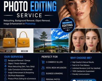24 hr Professional Photoshop Editing Service: Photo Retouching, Background Removal (Digital)