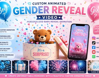 Gender Reveal Video Custom service  Animated  Digital Download