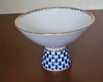 Vintage Saint Petersburg Imperial Porcelain Factory Lomonosov Ice Cream Vase Cobalt Net