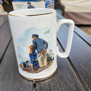 Vintage Norman Rockwell Stein, Looking Out To Sea, 1985 Coffee Cup, Porcelain Mug,  Nautical Decor, Art Collectible