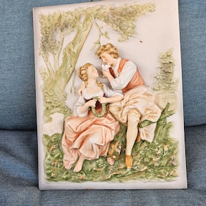 Andrea Sadek Plaque - Etsy ANDREA Vintage Porcelain 3D Relief Wall Plaques Hand Painted Children RARE main image 1