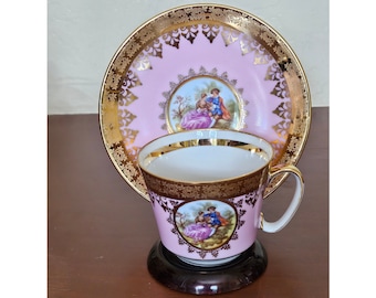 Vintage Carlsbad Bavaria Fragonard Cup and Saucer, Courting Couple Image, Tea or Coffee Cup and Saucer; Western Germany