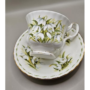 Vintage Royal Albert Flower Of The Month Snowdrops, January, Cup & Saucer, Fine Bone China, Birthday Gift, Made in England
