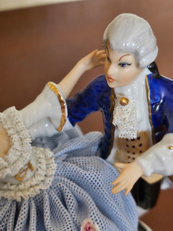 Vintage Sandizell Dresden Lace Porcelain Dancing Victorian Couple