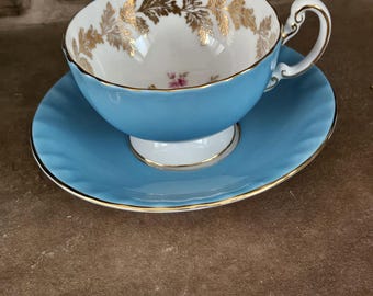 Vintage Aynsley Turquoise Fine English Bone China Tea Cup & Saucer