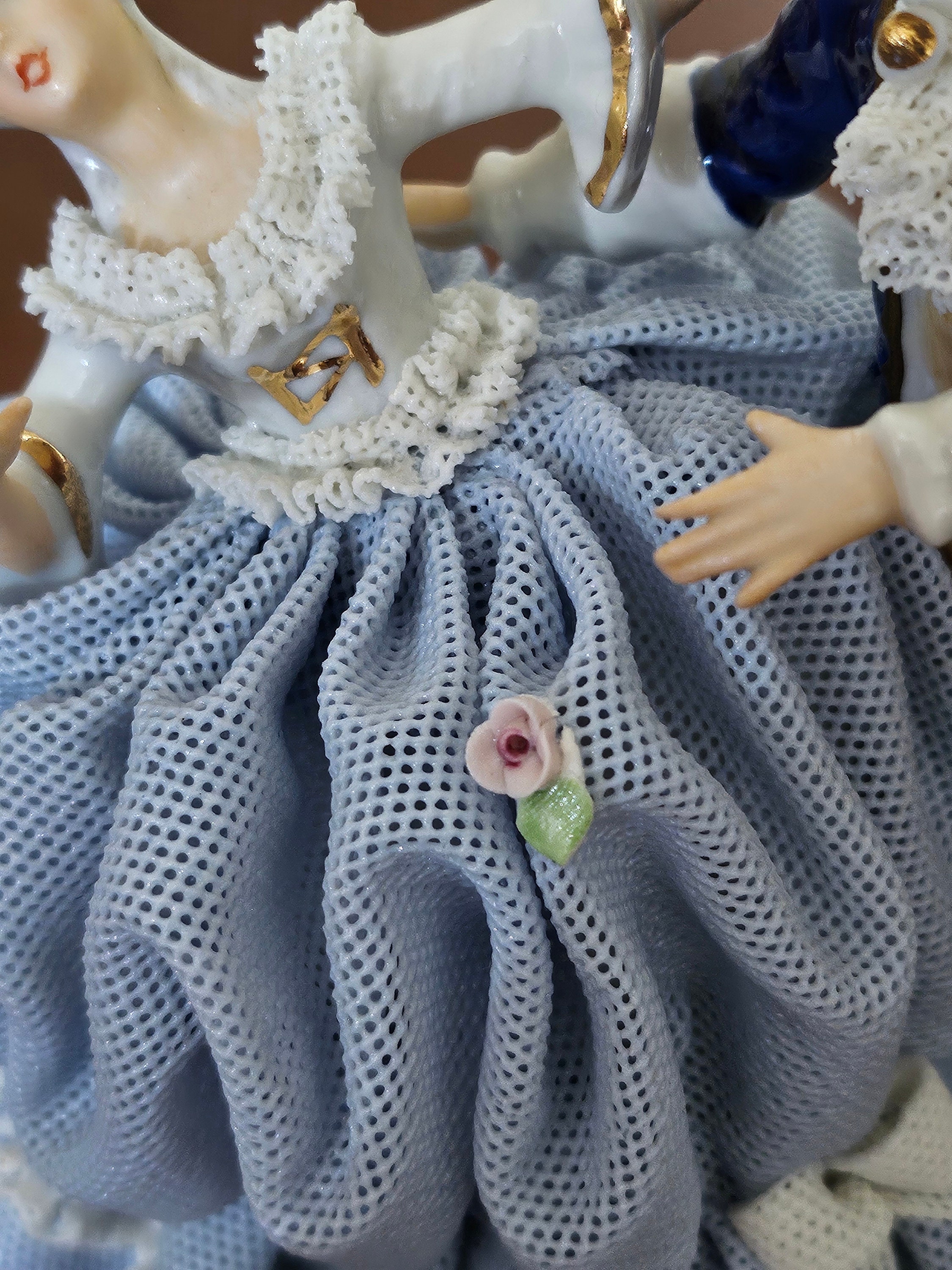 Vintage Sandizell Dresden Lace Porcelain Dancing Victorian Couple
