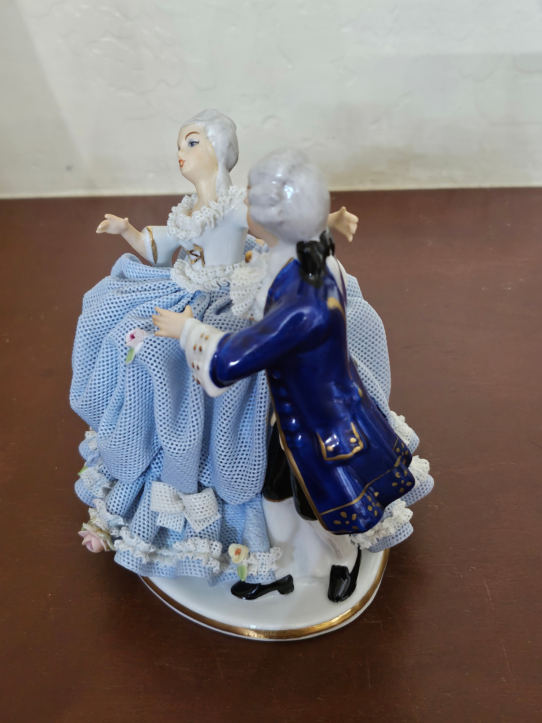 Vintage Sandizell Dresden Lace Porcelain Dancing Victorian Couple