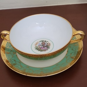 Antique Bohemia Czechoslovakia Cream Soup Bowl  and saucer
