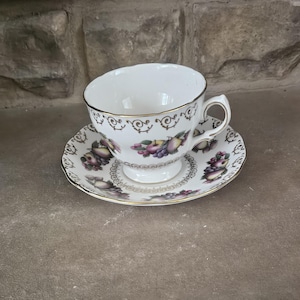 Vintage Colclough Fruits fine bone china Tea cup and Saucer. Made in England