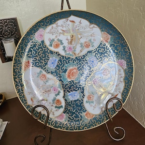Assiette dorée en porcelaine Imari, design oriental asiatique, peinte à la main