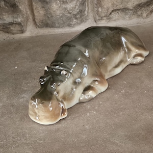 Saint Petersburg Imperial Porcelain Factory Hippo Relaxing Lomonosov Porcelain Figurine, Animal porcelain sculpture figurine