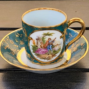 Vintage Limoges France Demitasse Coffee cup and Saucer with Gold trim