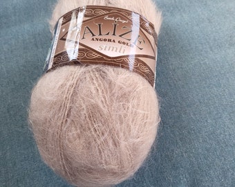 Lot De 8 Pelotes De Fil Mohair Kid 33% - Couleur Café Au Lait / Bleu - Fabriqué En France - Pour Tricot/crochet