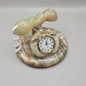 Vintage Onyx Decorative Telephone Clock; Desk Decor; Desk Clock