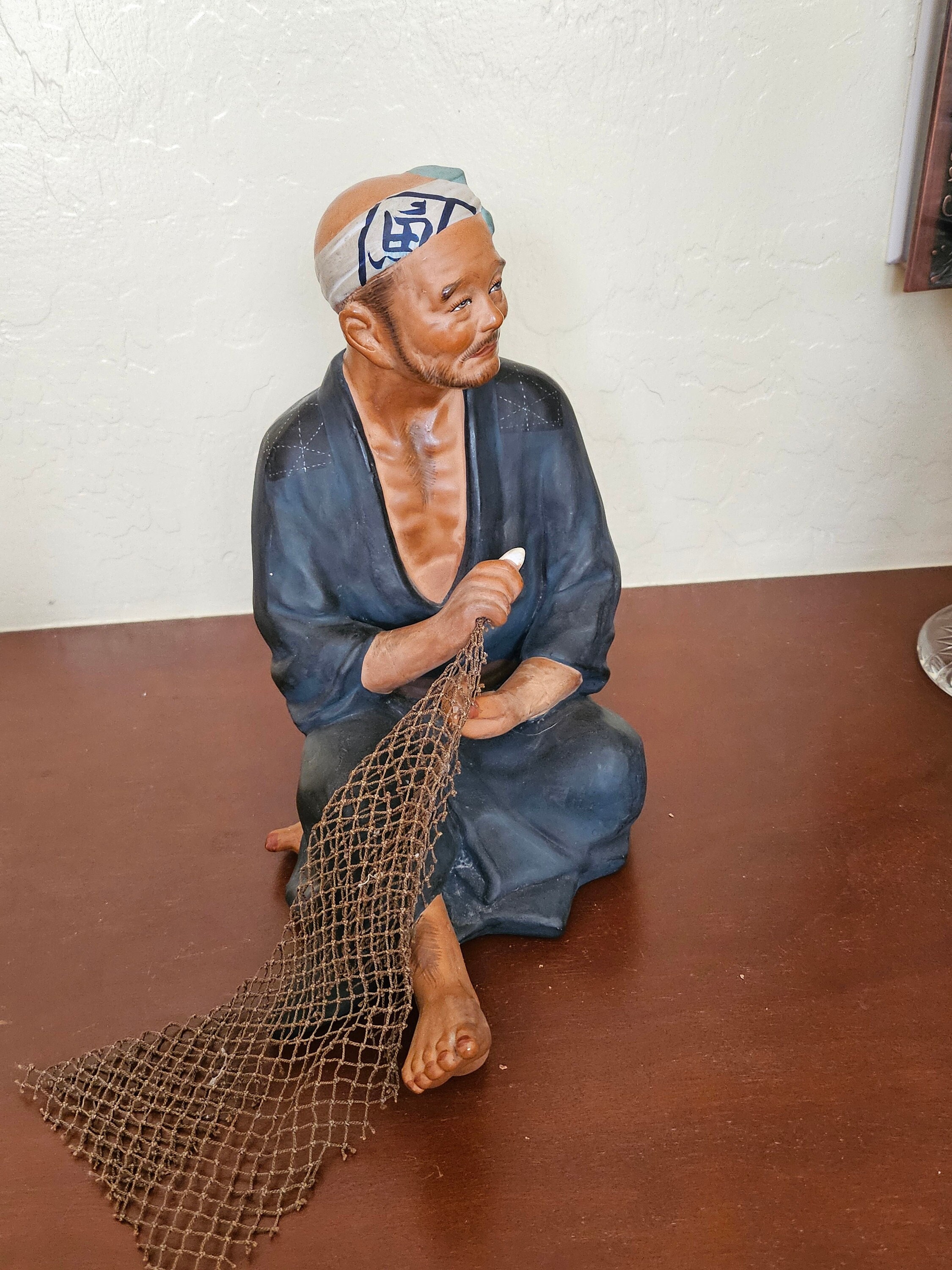 Vintage Japanese Hakata Urasaki Sitting Fisherman With Net Doll