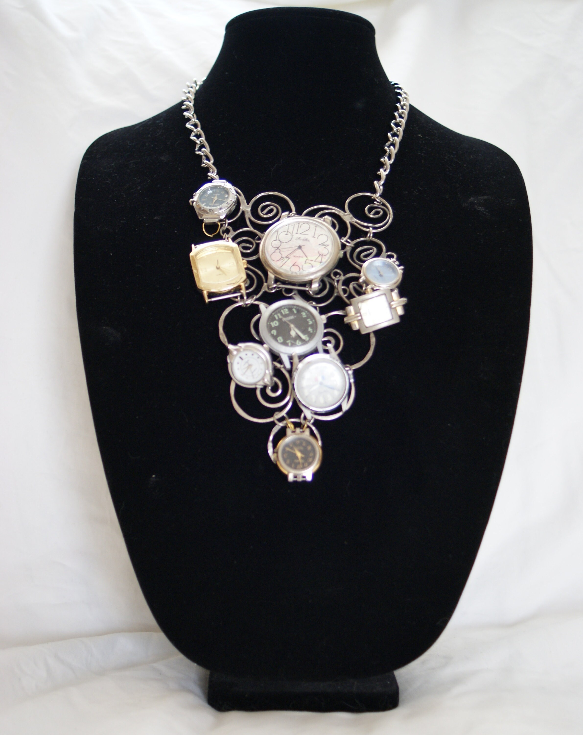 Vintage Watch Bib Necklace: Recycled Timepiece Jewelry