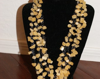 Hand Crochet Calcite Crystal Necklace: Airy Yellow Gemstone Jewelry