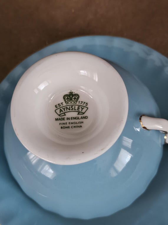 Vintage Aynsley Turquoise Fine English Bone China Tea Cup & Saucer