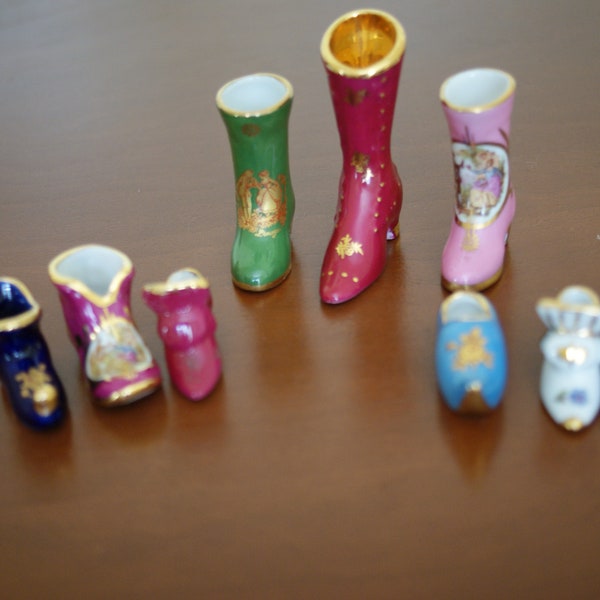 Vintage miniature Limoges France Lady's Porcelain Boots, Shoes, Dutch Clogs; Curio Cabinet Collectible