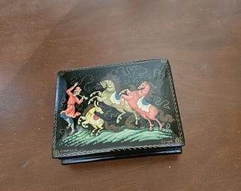 Fedoskino Lacquer Box: "Hunchback Horse" Russian Fairy Tale, Hand-Painted Trinket Box