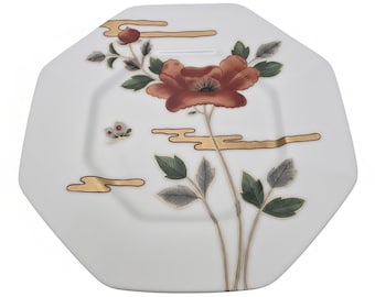 Assiette à salade octogonale vintage en porcelaine Fitz and Floyd « Fleur et Nuages », fabriquée au Japon