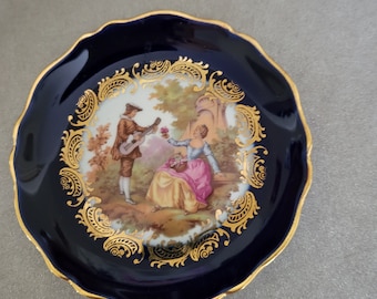 Elegant Vintage French Limoges porcelain small Decorative plate; miniature plate