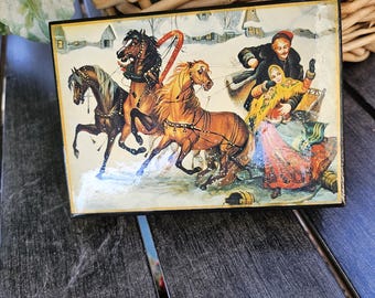 Hand-Painted Russian Lacquer Box – Maslenitsa Scene, Hinged Trinket Box