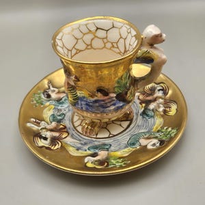 Vintage Capodimonte Italy Demitasse Espresso Cup & Saucer ; demitasse coffee cup