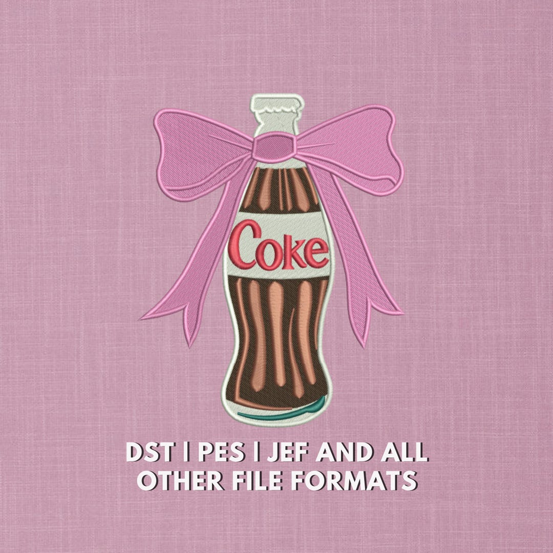 Coke Bottle With Bow Trendy Embroidery Design | Retro Soda, Pink Bow ...