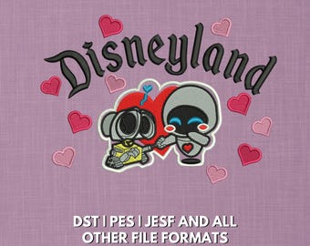 Wall-E & Eve Disneyland Embroidery Design | Robot Couple Valentine Patch (5x7 Hoop)