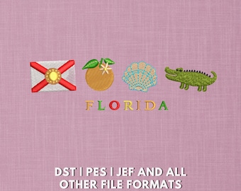 Florida Stickdatei | Flagge, Orange, Muschel, Krokodil (Digital Download)