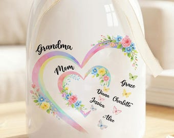 Jarrón de cerámica personalizado con forma de corazón, con nombres familiares personalizados, regalo para el Día de la Madre.