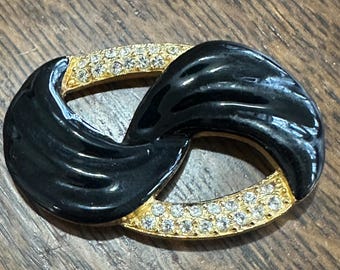 Vintage Black Enamel and Rhinestone Jewelry Supply With a Gold Tone Finish