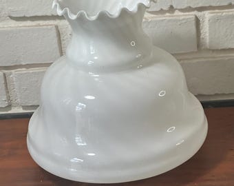 Vintage White Milk Glass Lamp Shade Ruffled Edge Hurricane Style