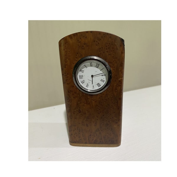 Michael Elkan Studio Burl Wood Clock And Stamp/Label Dispenser