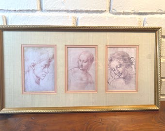Vintage Gold Ornate Framed Classical Art By Da Vinci and Michelangelo Fine Art Double Matted