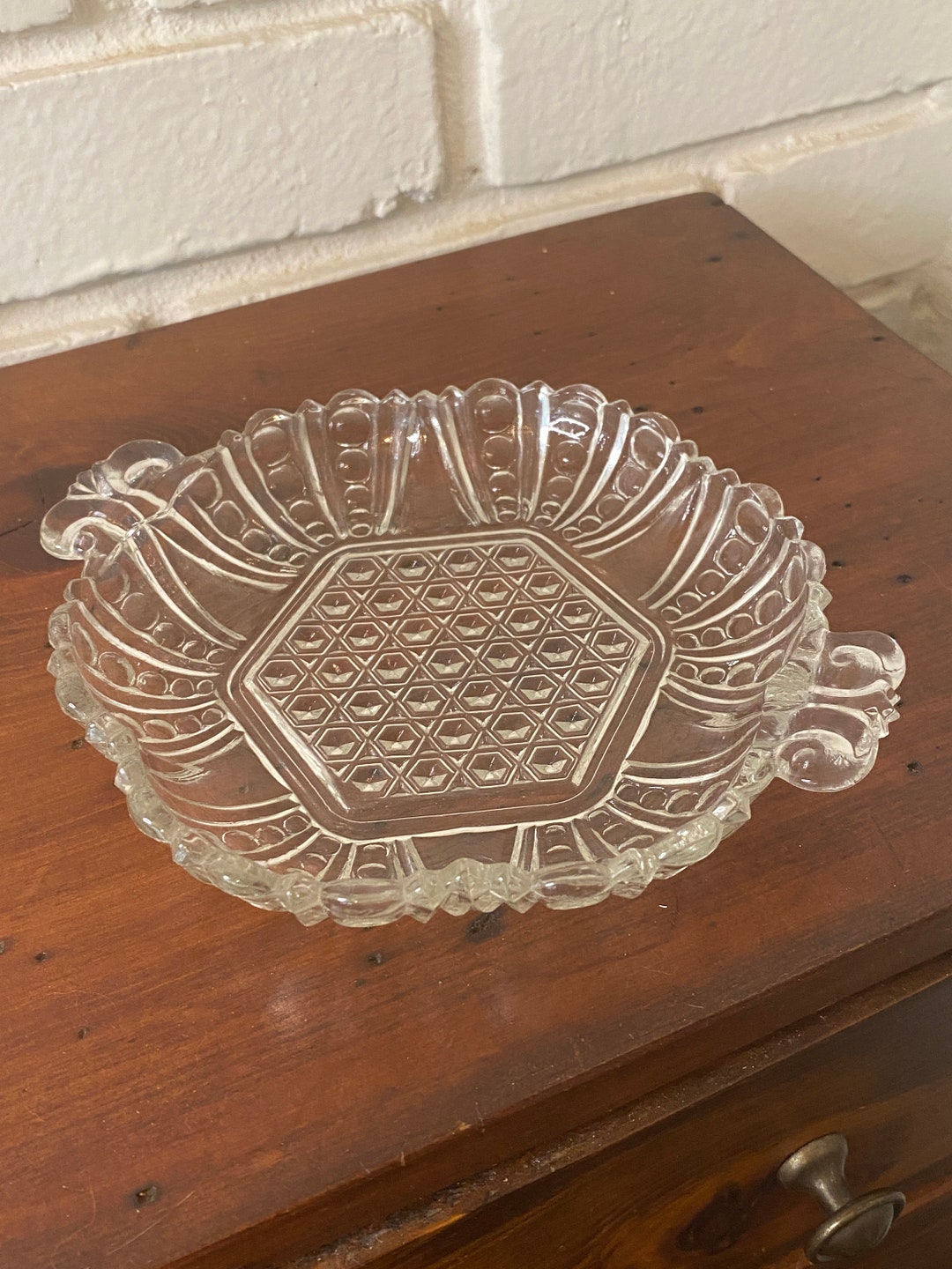 Glear Vintage Anchor Hocking Dot Cane AHC44 Pattern Glear Glass Relish, Candy ...