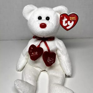 Ty Beanie Baby Truly Bear 2004 Valentine&#39;s Day I LOVE YOU Ribbon Around the Neck