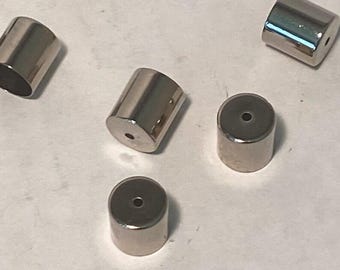 End Caps, Silver Toned, 9.5mm x 11mm, 9mm interior - 8 pieces