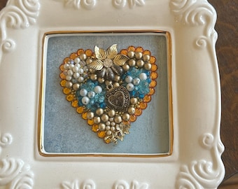 Jewelry Art Valentine Heart Red Gold Silver Rhinestone Detailed Mosiac Heart