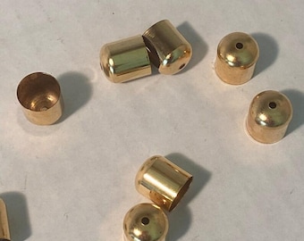 End Caps, Gold Toned, 9.5mm x 11mm, 9mm interior With Hole - 12 pieces