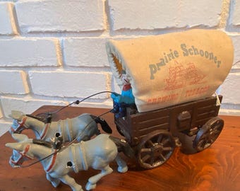 Vintage  Advertising Covered Cast Iron Prairie Schooner Chewing Tobacco Wagon with Horse