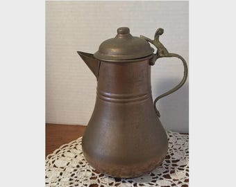 Vintage Antique Copper Tea Kettle / Coffee Pot, Rustic Farmhouse Decor, Colonial Style Copper Pot, Made in Turkey