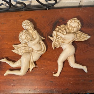 Vintage French Cherub Angel Ceramic Wall Plaques? Set of 2